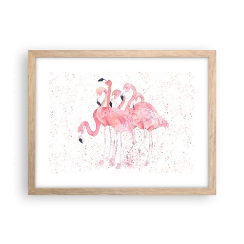 Plagát v ráme zo svetlého duba - Ružový ansámbl - 40x30 cm