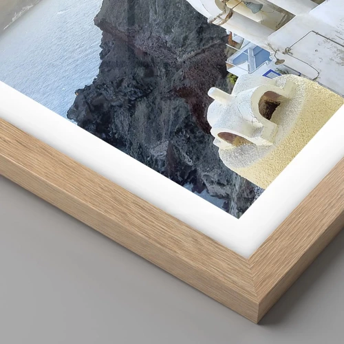 Plagát v ráme zo svetlého duba - Santorini - v náruči skál - 100x70 cm