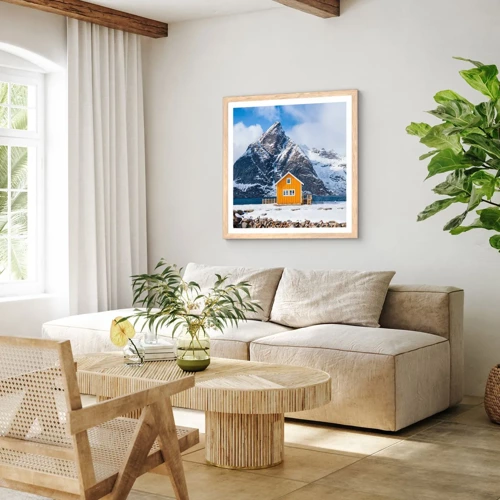 Plagát v ráme zo svetlého duba - Škandinávska dovolenka - 60x60 cm
