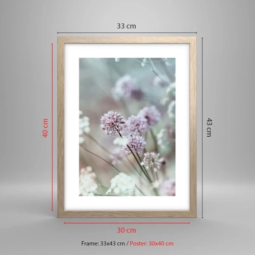 Plagát v ráme zo svetlého duba - Sladké filigrány byliniek - 30x40 cm