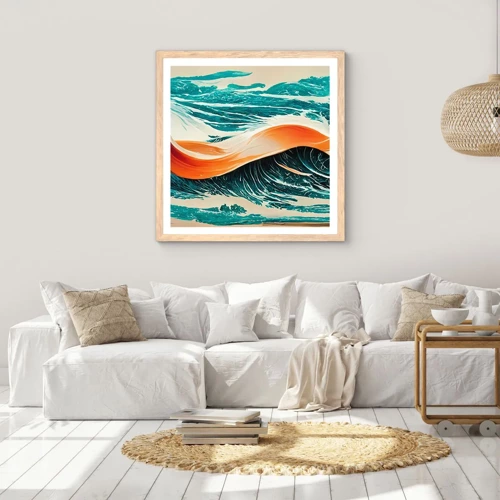 Plagát v ráme zo svetlého duba - Surferov sen - 60x60 cm