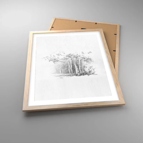 Plagát v ráme zo svetlého duba - Svetlo brezového lesa - 40x50 cm