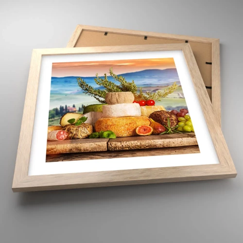 Plagát v ráme zo svetlého duba - Talianska radosť zo života - 30x30 cm