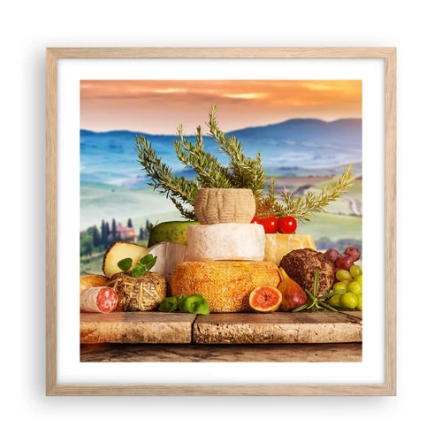 Plagát v ráme zo svetlého duba - Talianska radosť zo života - 50x50 cm