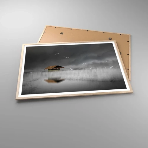 Plagát v ráme zo svetlého duba - Úkryt pred dažďom - 100x70 cm