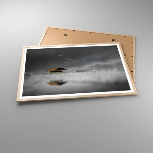 Plagát v ráme zo svetlého duba - Úkryt pred dažďom - 91x61 cm