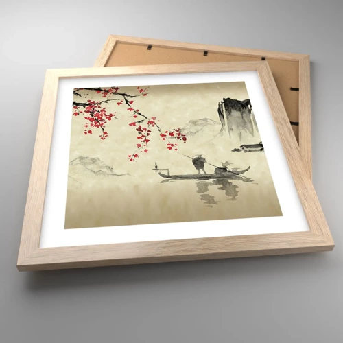 Plagát v ráme zo svetlého duba - V krajine kvitnúcich čerešní - 30x30 cm
