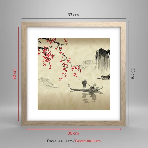 Plagát v ráme zo svetlého duba - V krajine kvitnúcich čerešní - 30x30 cm