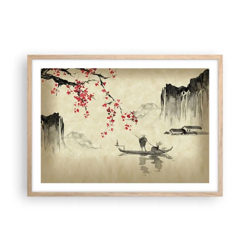 Plagát v ráme zo svetlého duba - V krajine kvitnúcich čerešní - 70x50 cm