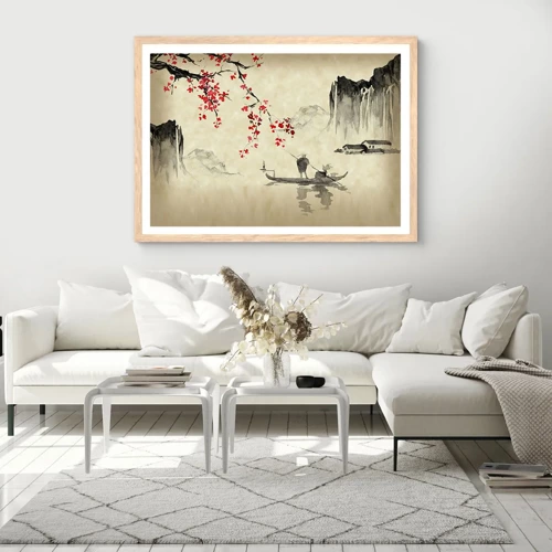 Plagát v ráme zo svetlého duba - V krajine kvitnúcich čerešní - 70x50 cm