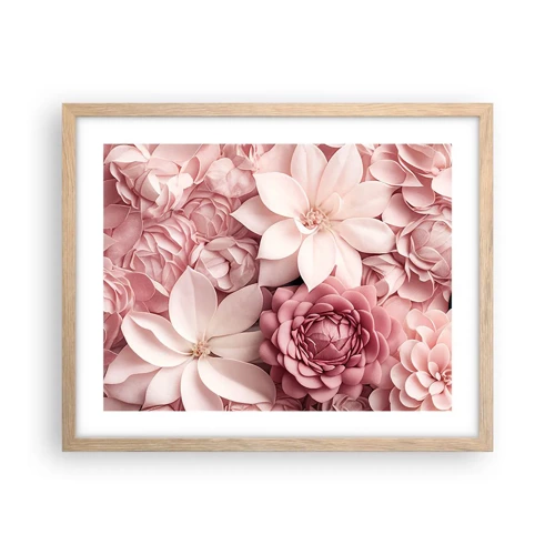 Plagát v ráme zo svetlého duba - V ružových okvetných lístkoch - 50x40 cm