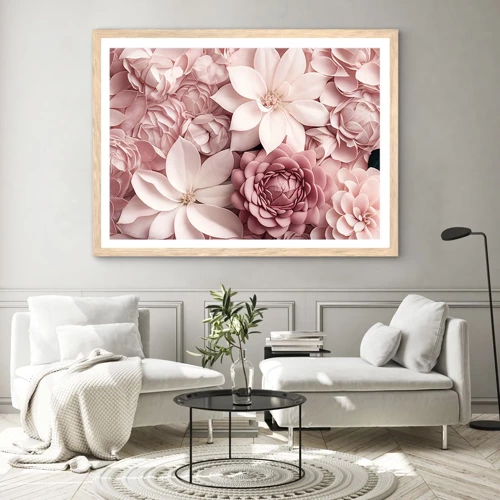 Plagát v ráme zo svetlého duba - V ružových okvetných lístkoch - 91x61 cm