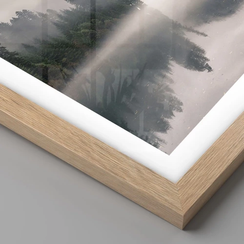 Plagát v ráme zo svetlého duba - V zamyslení, v hmle - 70x100 cm