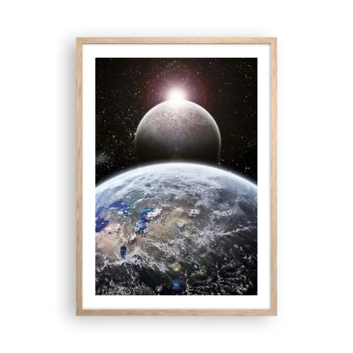 Plagát v ráme zo svetlého duba - Vesmírna krajina - východ slnka - 50x70 cm