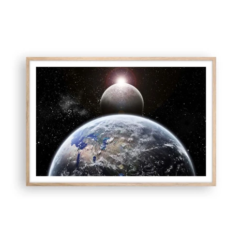 Plagát v ráme zo svetlého duba - Vesmírna krajina - východ slnka - 91x61 cm