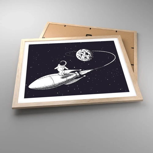 Plagát v ráme zo svetlého duba - Vesmírny surfista - 50x40 cm
