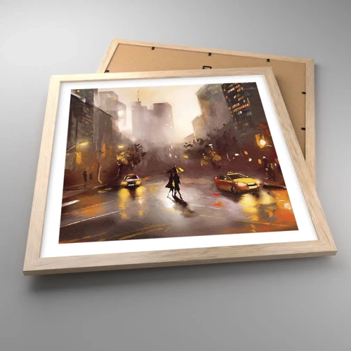 Plagát v ráme zo svetlého duba - Vo svetlách New Yorku - 40x40 cm