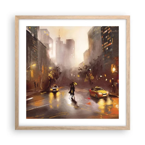 Plagát v ráme zo svetlého duba - Vo svetlách New Yorku - 50x50 cm
