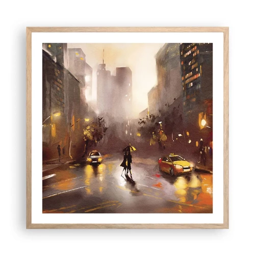 Plagát v ráme zo svetlého duba - Vo svetlách New Yorku - 60x60 cm