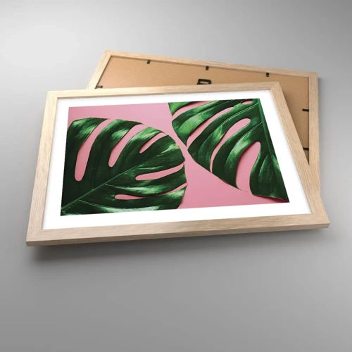 Plagát v ráme zo svetlého duba - Zelené rendez-vous - 40x30 cm