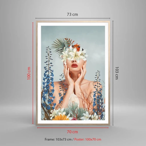 Plagát v ráme zo svetlého duba - Žena – kvetina - 70x100 cm