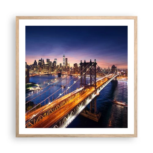 Plagát v ráme zo svetlého duba - Žiariaci most do srdca mesta - 60x60 cm