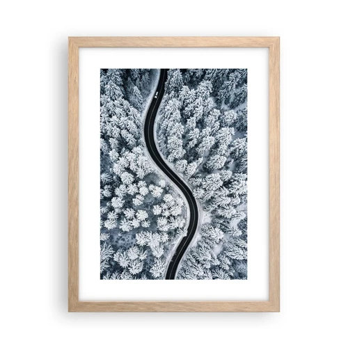Plagát v ráme zo svetlého duba - Zimným lesom - 30x40 cm