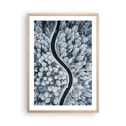 Plagát v ráme zo svetlého duba - Zimným lesom - 50x70 cm