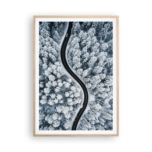Plagát v ráme zo svetlého duba - Zimným lesom - 70x100 cm